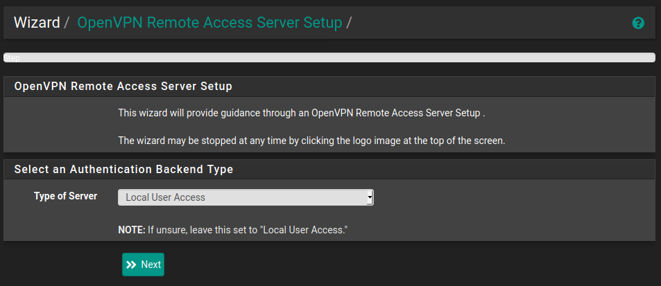 pfSense OpenVPN Wizard Step 1