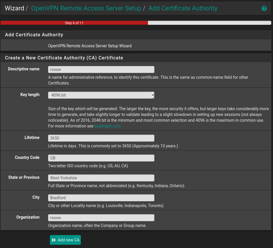 pfSense OpenVPN Wizard Step 2