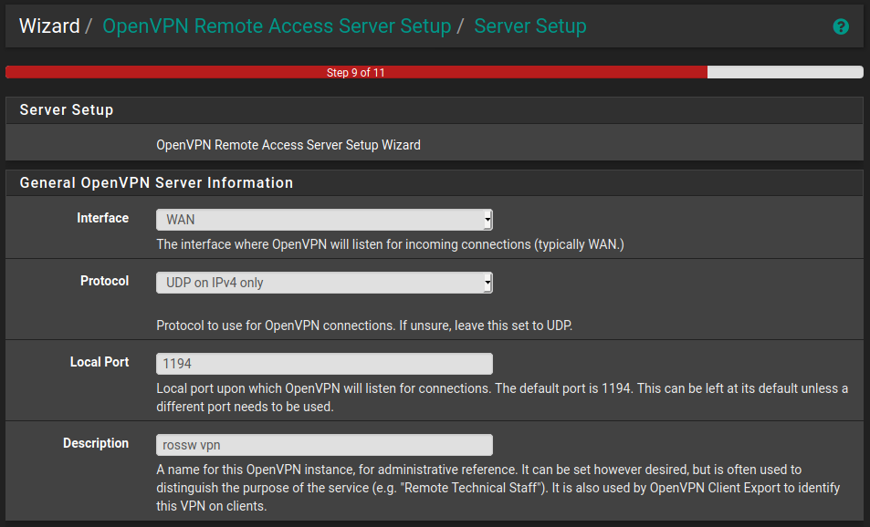 pfSense OpenVPN Wizard Step 4 - General