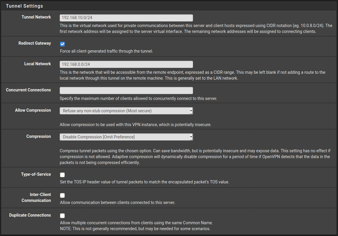 pfSense OpenVPN Wizard Step 4 - Tunnel