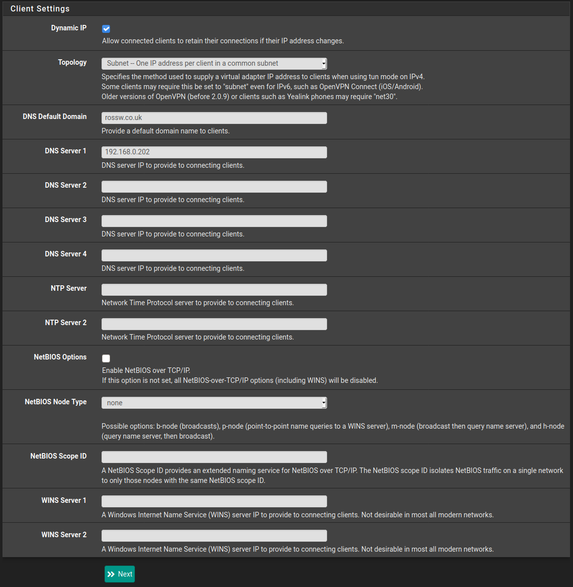 pfSense OpenVPN Wizard Step 4 - Client