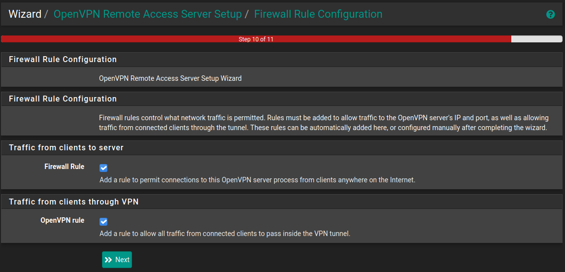 pfSense OpenVPN Wizard Step 5 - Firewall