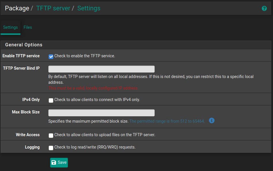 pfSense tftp settings